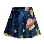 Seamless-pattern-with-funny-aliens-cat-galaxy Mini Flare Skirt