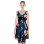 Seamless-pattern-with-funny-aliens-cat-galaxy Racerback Midi Dress