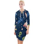 Seamless-pattern-with-funny-aliens-cat-galaxy Quarter Sleeve Hood Bodycon Dress