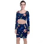 Seamless-pattern-with-funny-aliens-cat-galaxy Top and Skirt Sets