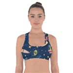 Seamless-pattern-with-funny-aliens-cat-galaxy Cross Back Sports Bra