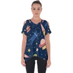 Seamless-pattern-with-funny-aliens-cat-galaxy Cut Out Side Drop Tee