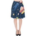 Seamless-pattern-with-funny-aliens-cat-galaxy Velvet High Waist Skirt