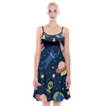 Seamless-pattern-with-funny-aliens-cat-galaxy Spaghetti Strap Velvet Dress