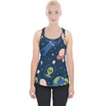 Seamless-pattern-with-funny-aliens-cat-galaxy Piece Up Tank Top