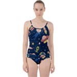 Seamless-pattern-with-funny-aliens-cat-galaxy Cut Out Top Tankini Set