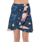 Seamless-pattern-with-funny-aliens-cat-galaxy Wrap Front Skirt