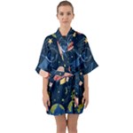 Seamless-pattern-with-funny-aliens-cat-galaxy Half Sleeve Satin Kimono 