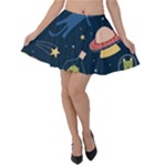 Seamless-pattern-with-funny-aliens-cat-galaxy Velvet Skater Skirt