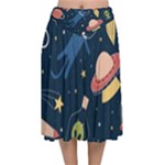 Seamless-pattern-with-funny-aliens-cat-galaxy Velvet Flared Midi Skirt