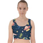 Seamless-pattern-with-funny-aliens-cat-galaxy Velvet Racer Back Crop Top