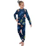 Seamless-pattern-with-funny-aliens-cat-galaxy Kids  Long Sleeve Set 