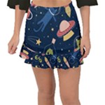 Seamless-pattern-with-funny-aliens-cat-galaxy Fishtail Mini Chiffon Skirt