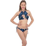 Seamless-pattern-with-funny-aliens-cat-galaxy Cross Front Halter Bikini Set