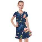 Seamless-pattern-with-funny-aliens-cat-galaxy Kids  Cross Web Dress