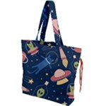 Seamless-pattern-with-funny-aliens-cat-galaxy Drawstring Tote Bag