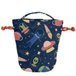 Seamless-pattern-with-funny-aliens-cat-galaxy Drawstring Bucket Bag