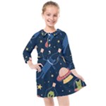 Seamless-pattern-with-funny-aliens-cat-galaxy Kids  Quarter Sleeve Shirt Dress