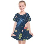 Seamless-pattern-with-funny-aliens-cat-galaxy Kids  Smock Dress