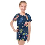 Seamless-pattern-with-funny-aliens-cat-galaxy Kids  Mesh Tee and Shorts Set