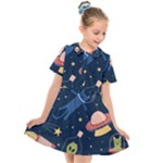 Seamless-pattern-with-funny-aliens-cat-galaxy Kids  Short Sleeve Shirt Dress