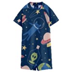 Seamless-pattern-with-funny-aliens-cat-galaxy Kids  Boyleg Half Suit Swimwear