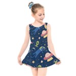 Seamless-pattern-with-funny-aliens-cat-galaxy Kids  Skater Dress Swimsuit