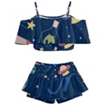 Seamless-pattern-with-funny-aliens-cat-galaxy Kids  Off Shoulder Skirt Bikini