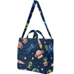 Seamless-pattern-with-funny-aliens-cat-galaxy Square Shoulder Tote Bag