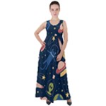 Seamless-pattern-with-funny-aliens-cat-galaxy Empire Waist Velour Maxi Dress