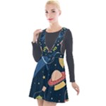 Seamless-pattern-with-funny-aliens-cat-galaxy Plunge Pinafore Velour Dress