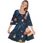 Seamless-pattern-with-funny-aliens-cat-galaxy Velour Kimono Dress