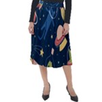 Seamless-pattern-with-funny-aliens-cat-galaxy Classic Velour Midi Skirt 