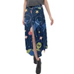 Seamless-pattern-with-funny-aliens-cat-galaxy Velour Split Maxi Skirt