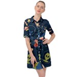 Seamless-pattern-with-funny-aliens-cat-galaxy Belted Shirt Dress