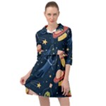 Seamless-pattern-with-funny-aliens-cat-galaxy Mini Skater Shirt Dress