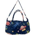 Seamless-pattern-with-funny-aliens-cat-galaxy Removable Strap Handbag