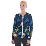 Seamless-pattern-with-funny-aliens-cat-galaxy Velvet Zip Up Jacket