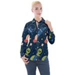 Seamless-pattern-with-funny-aliens-cat-galaxy Women s Long Sleeve Pocket Shirt