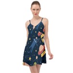 Seamless-pattern-with-funny-aliens-cat-galaxy Summer Time Chiffon Dress