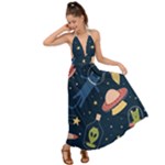 Seamless-pattern-with-funny-aliens-cat-galaxy Backless Maxi Beach Dress