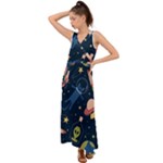 Seamless-pattern-with-funny-aliens-cat-galaxy V-Neck Chiffon Maxi Dress