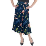 Seamless-pattern-with-funny-aliens-cat-galaxy Midi Mermaid Skirt