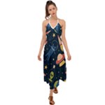Seamless-pattern-with-funny-aliens-cat-galaxy Halter Tie Back Dress 