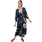 Seamless-pattern-with-funny-aliens-cat-galaxy Grecian Style  Maxi Dress