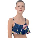 Seamless-pattern-with-funny-aliens-cat-galaxy Frill Bikini Top