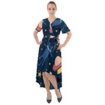 Seamless-pattern-with-funny-aliens-cat-galaxy Front Wrap High Low Dress