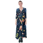 Seamless-pattern-with-funny-aliens-cat-galaxy Button Up Maxi Dress