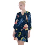 Seamless-pattern-with-funny-aliens-cat-galaxy Open Neck Shift Dress