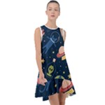 Seamless-pattern-with-funny-aliens-cat-galaxy Frill Swing Dress